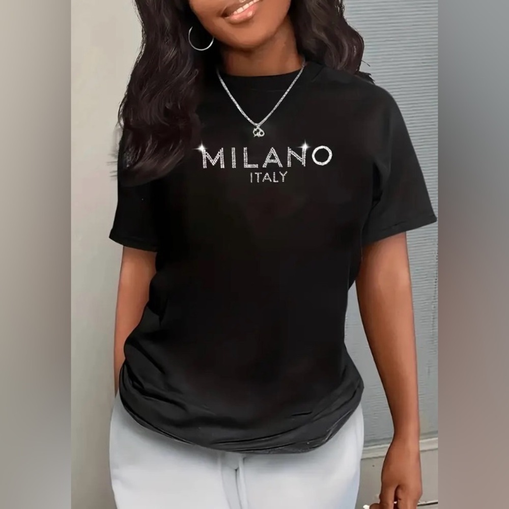 T-SHIRT: Black Sparkle Print w/Short Sleeve, NIP - Picture 2 of 12